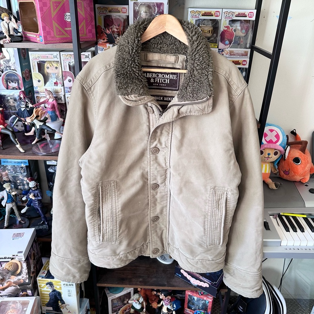 Vintage Abercrombie & Fitch Beige Adirondack Jacket Sherpa Lined Men’s Y2K